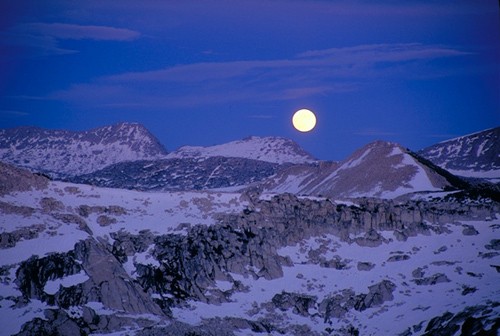 Moonrise from the summit of Cathedral Peak.
