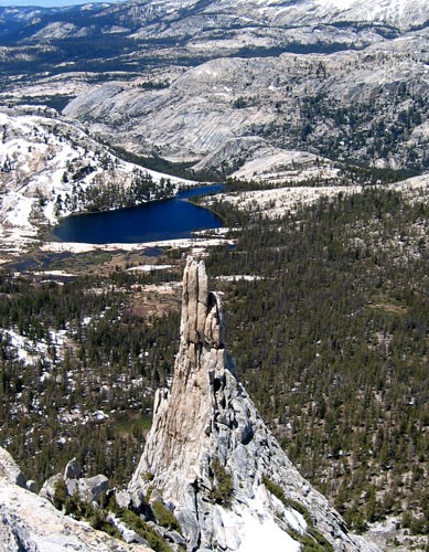 Eichorn Pinnacle as seen from the summit of Cathedral Peak in early Ju...