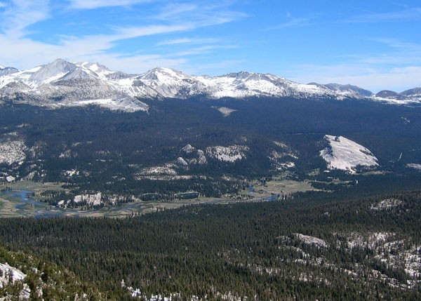 Tuolumne Meadows with the Southwest Face of Mt. Conness on the left as...