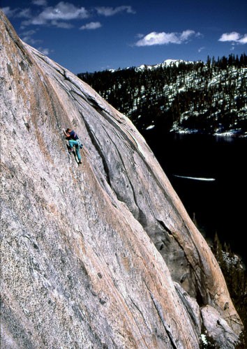 Al "Dude" Swanson on the first ascent of "Fight Fire With Fire" 5.11a....
