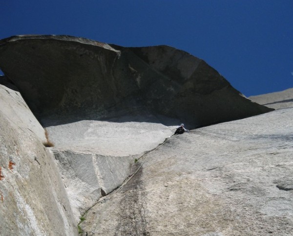 Chris McNamara leading the wet Great Roof pitch.