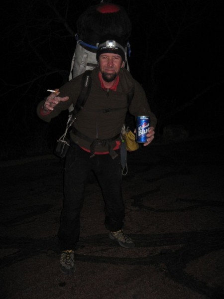 Ammon McNeely with cigi, beer, and magic yellow bag just before starti...