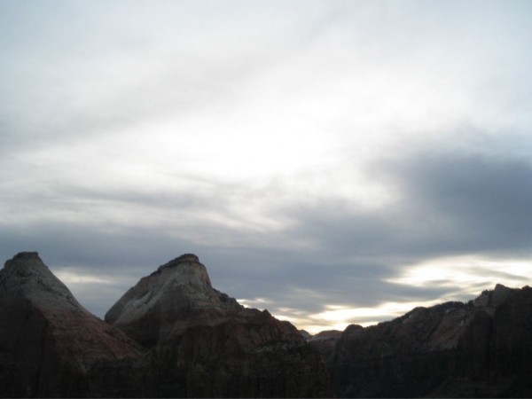 Cloudy skies in the morning before the climb.