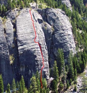 Lover's Leap, Lower Buttress - Surrealistic Pillar Direct 5.10b - Lake Tahoe, California, USA. Click to Enlarge