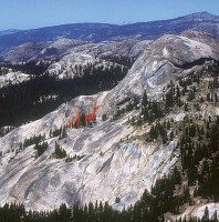 Daff Dome, South Flank - Great Circle 5.10a R - Tuolumne Meadows, California USA. Click to Enlarge