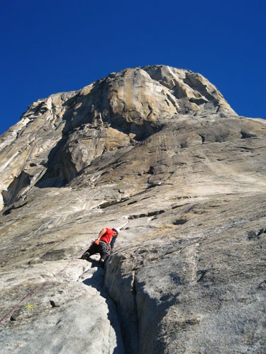 Chris McNamara on pitch 4 of the Salathe Wall.