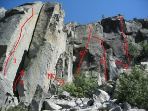 Eagle Lake Cliff - Trust is a Must 5.10d - Lake Tahoe, California, USA. Click to Enlarge