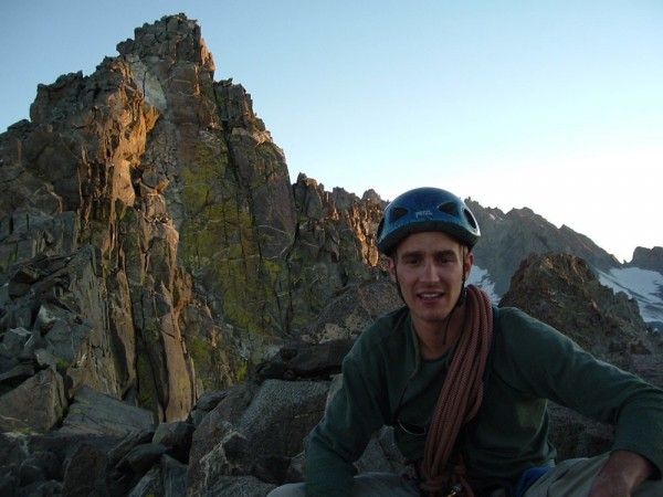 Ryan Crochiere near the summit of Temple Crag on the Dark Star route.