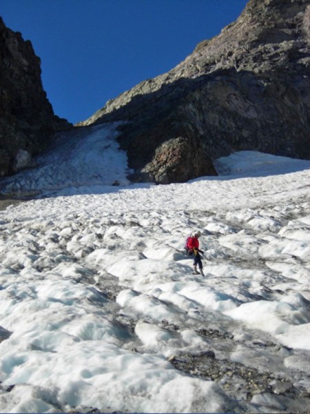Dana Couloir on 8-17-08. Not cold enough, far too much loose and falli...