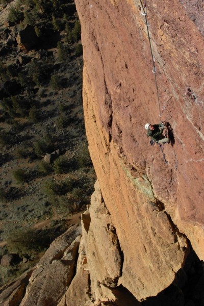 Michelle Puryear following the bolt ladder on the 2nd pitch of the Pio...