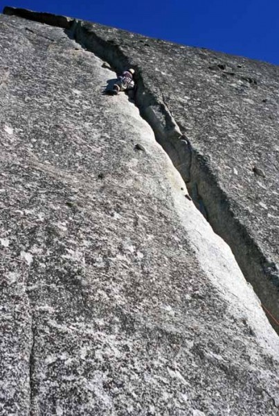 Gary working through the crux section