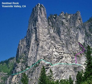 Sentinel Rock - Circular Staircase 5.8 - Yosemite Valley, California USA. Click to Enlarge