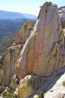 Sorcerer Needle - Thin Ice 5.10b - Needles, California USA. Click to Enlarge