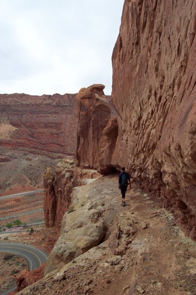 Sarah Felchlin walking toward Three Penguins on the approach ledge. Pa...