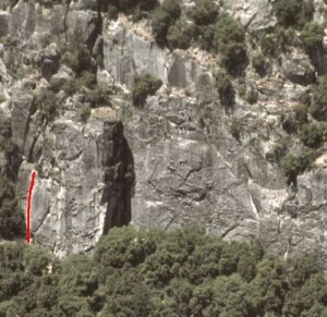 Pat and Jack Pinnacle - Sherrie's Crack 5.10c - Yosemite Valley, California USA. Click to Enlarge