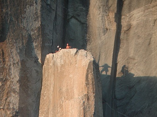 Two climbers enjoying the soft evening light on El Capitan Spire on th...