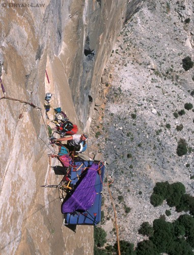 Warren Hollinger on the FA of Neds Excellent Adventure, El Cap.  Note...