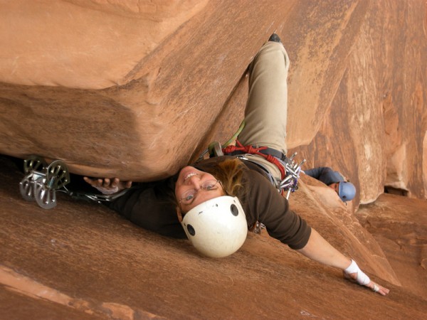 Steph leading the 5.10 offwidth on the second pitch. 
The Three Pengu...