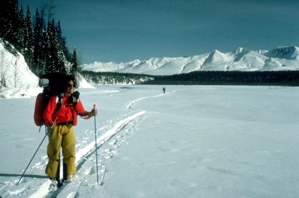 Skiing down the Susitna River on day 2