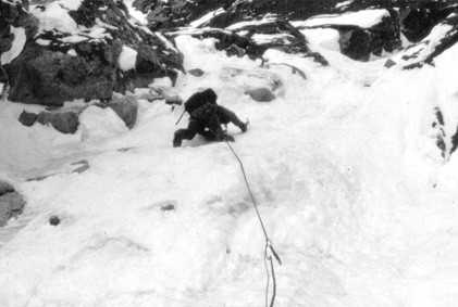 Climbing in the lower gully, DNB Rooster Comb