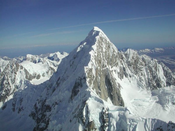 Colton/Leech follows the shaded gully. The top of the French Icefall i...