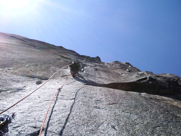 Doug Goforth leading up the steep stone.