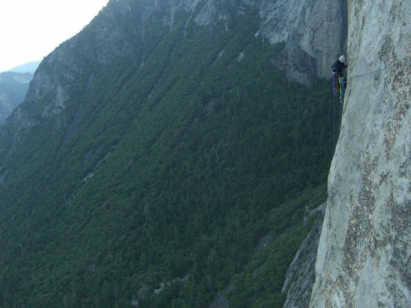 John Hall cleans another difficult traversing pitch.