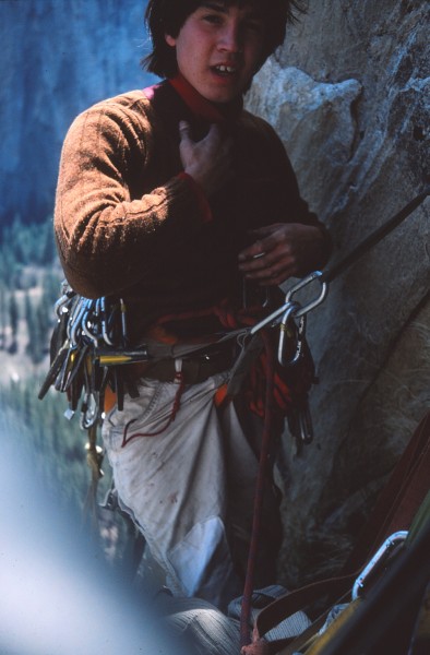 Mark Hudon on El Cap Tower, Right Side, April 1976