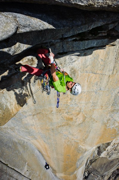 Aiding on the headwall roof.