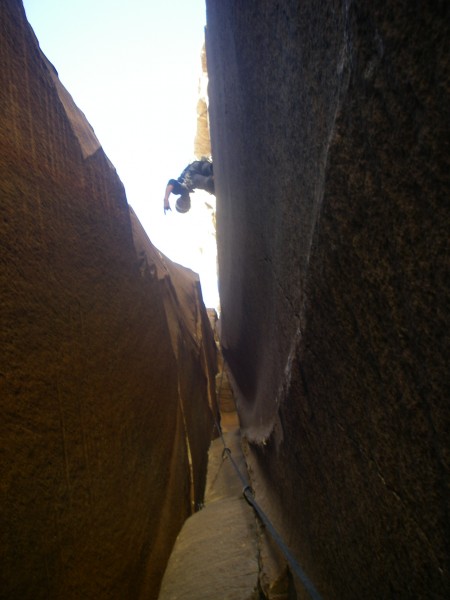 Near the top of the first chimney pitch &#40;3rd pitch&#41;.