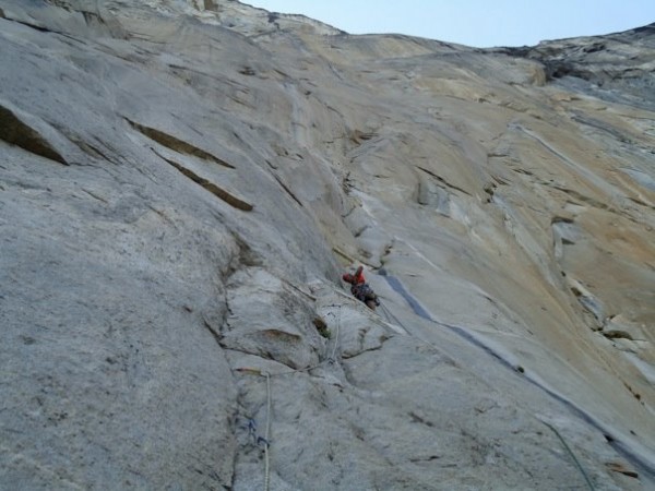 Near the end of pitch 3 after injuring my knee.