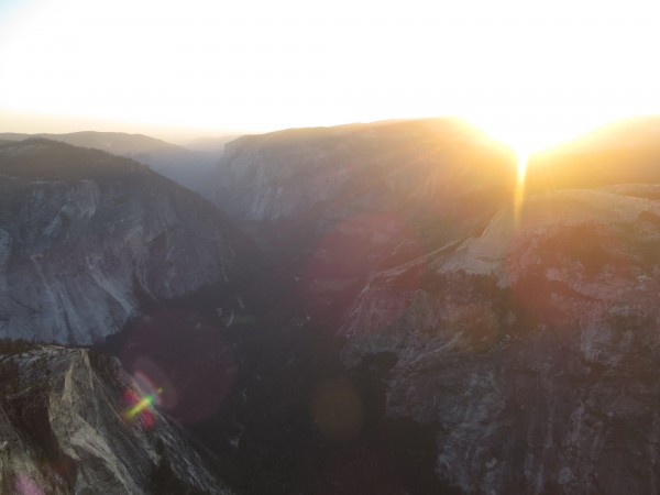 The sun rising over Yosemite Valley.