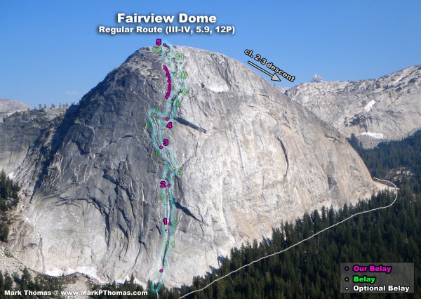 Fairview Dome RR, how we climbed it in 5 pitches with 70m double ropes...
