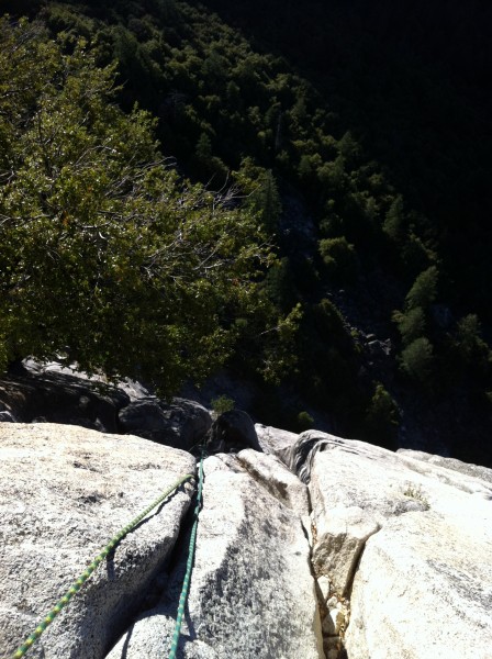 Looking down the 3rd pitch. South Face, Washington Column