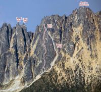 Whine Spire - Gato Negro IV+ 5.10d - Washington Pass, Washington, USA. Click to Enlarge