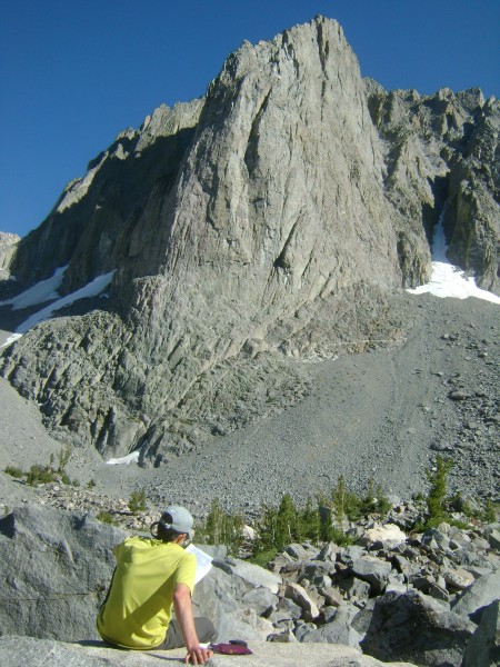 Bobby checking out the topo the evening before our climb