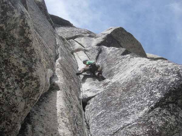 The first pitch of Hoodwink.  Awesome. overhanging yet still solid 5.8...