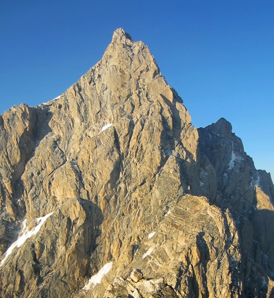 Grand Teton North Face in the morning from the South Ridge of Mt Owen.