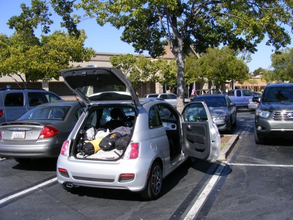 My microscopic Fiat rental car, loaded with haulbags, portaledge, and ...