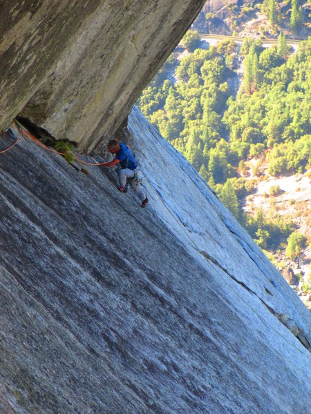 Steve, about to pull through the 5.10d slab moves.