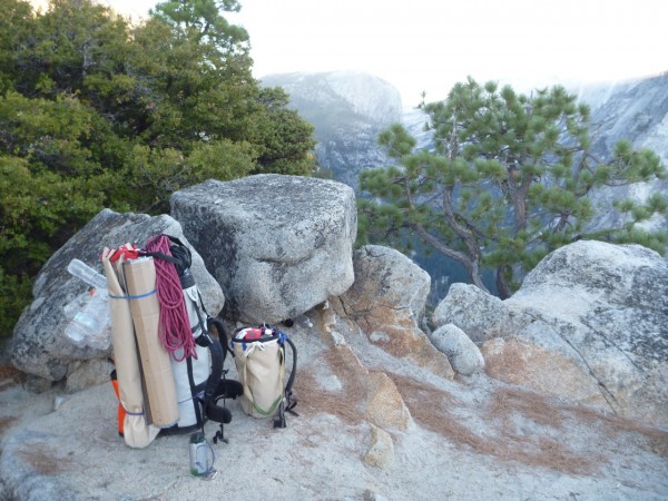 bags ready to be humped down the the North Dome gully