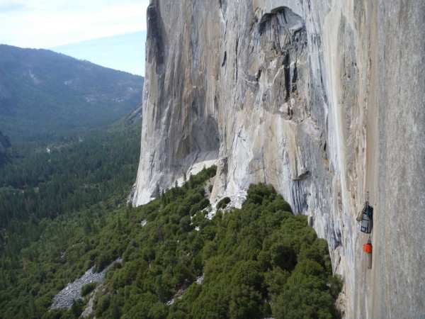 lowering out the bags on one of the traversing pitches low on Zodiac