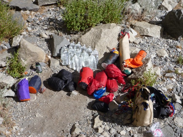 gear, food and water for 8 days all spread out