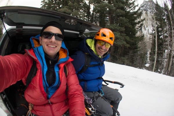 Hitchin'!  Fellow climber offered us a ride in his truck back to our r...