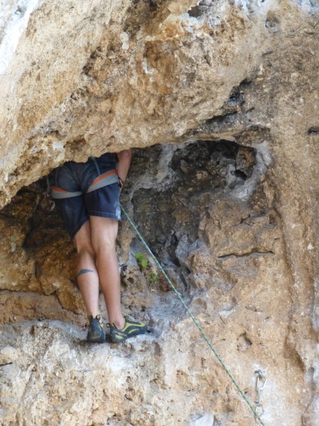 Another classic limestone rest: crawling into a hole