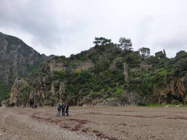 The ancient city of Olympos from the beach. Note the ramparts construc...