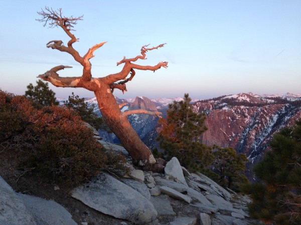 Sunset near The Nose Top out with Half Dome in the background.