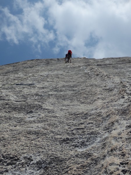 Loz's view of Tim Dyke hiking around pitch four or five.