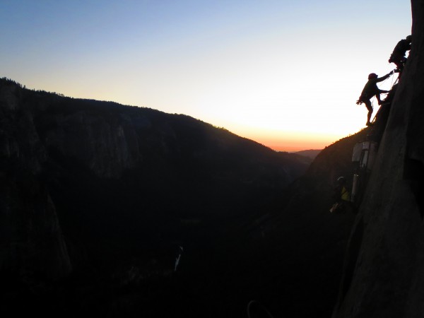 Climbing hauling at dusk on the Nose