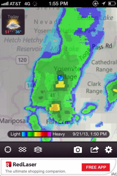 Radar app showing the weather in the valley